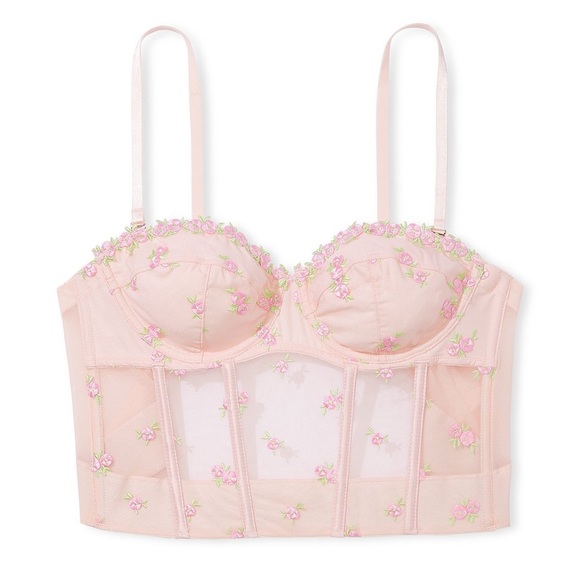 Victoria's Secret Dream Angels Pink Floral Embroidered Crop Top Unlined Corset